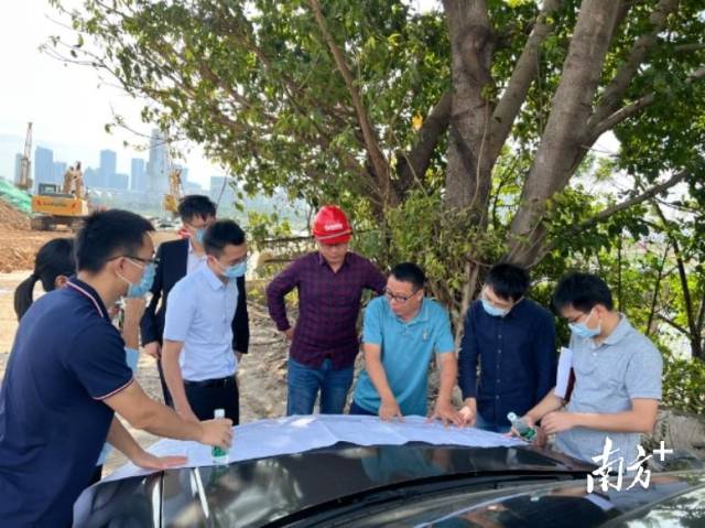 禅城区重大项目尖刀班调研东平河水轴线项目（澜石港）。
