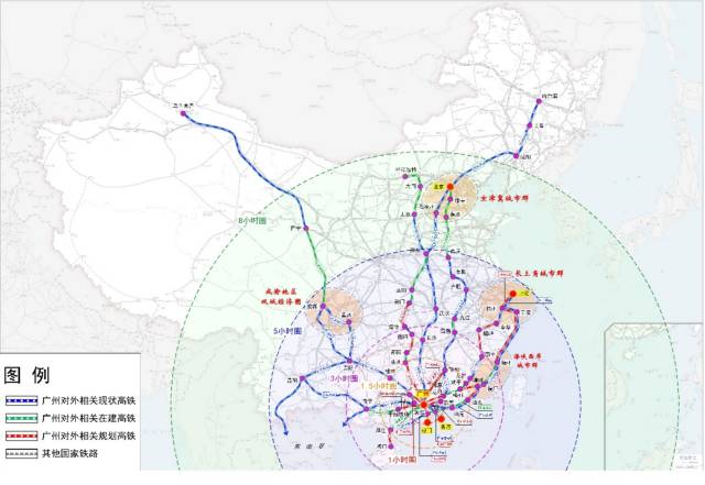 广州对外铁路通道时空示意图。