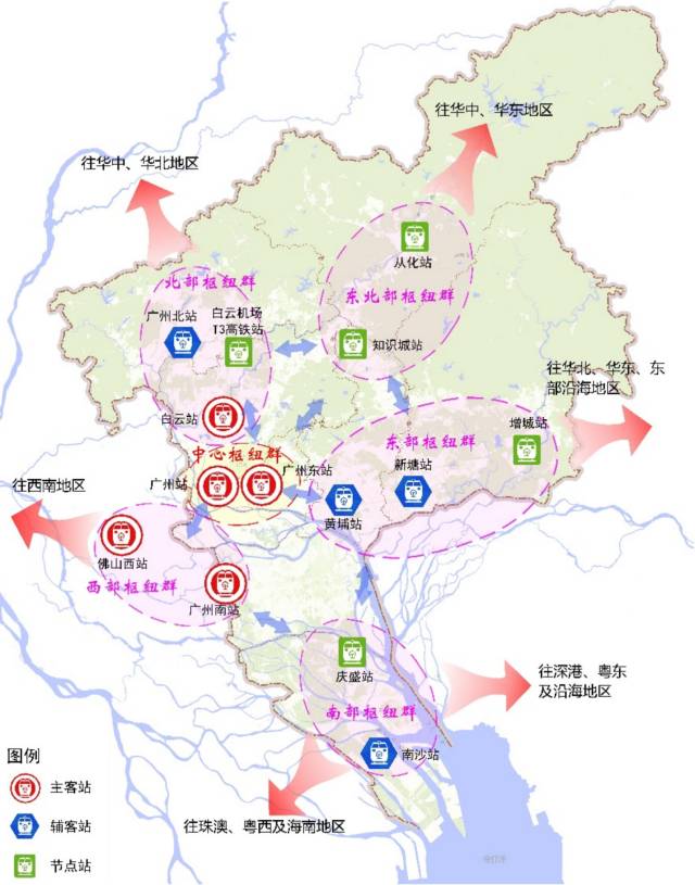 广州铁路客运枢纽体系示意图。
