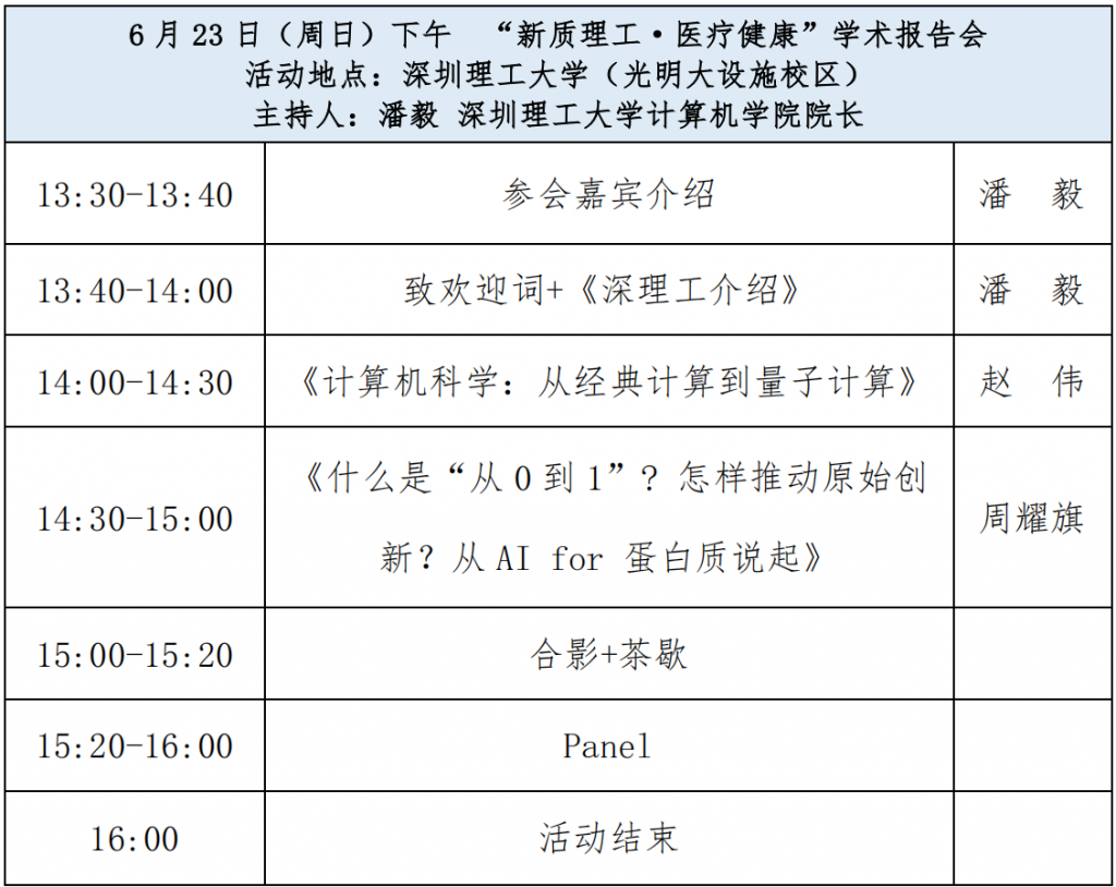 “新质理工·医疗健康”学术报告会 ——走进深圳理工大学活动报名